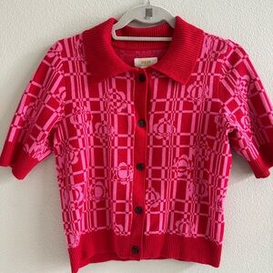 Anthropologie Maeve Red and Pink Knit Button up